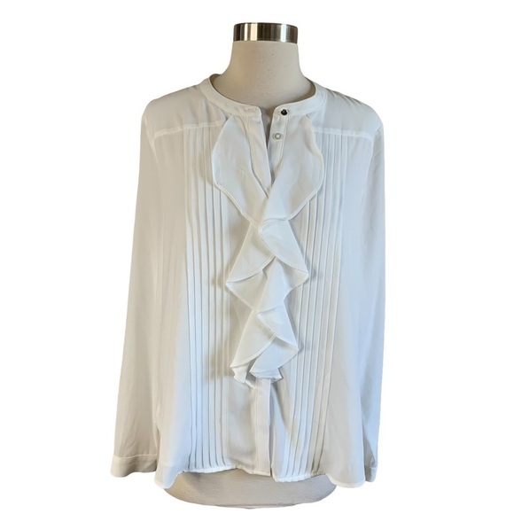 Calvin Klein New With Tags XL Ruffled Button-Front White  Top - Picture 2 of 9